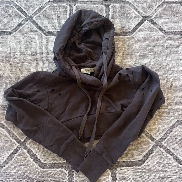 Niyama Sol distressed crop hoodie Espresso brown sz S 100% cotton - Picture 2 of 5